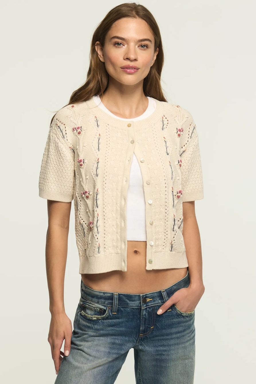 ROSETTE BUTTON UP SWEATER TEE — Turtledove — image 1