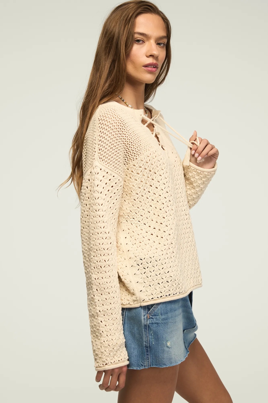 LACE UP PULLOVER SWEATER — WHITECAP GRAY — image 4