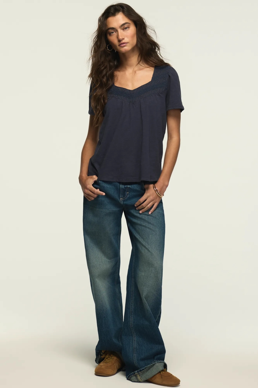 EMBROIDERED YOKE TEE — Ombre Blue — image 2
