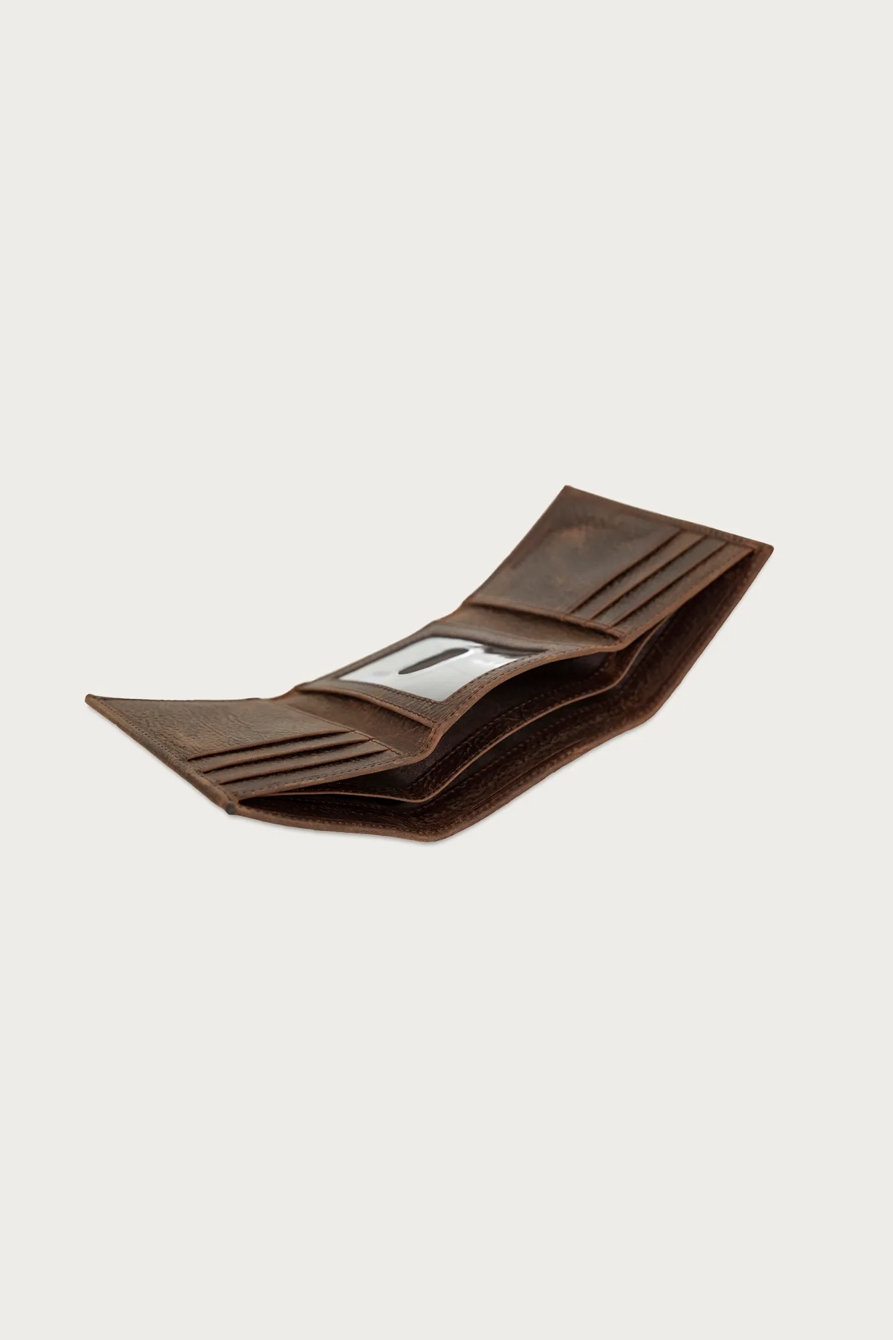 Double Stitched Leather Trifold Wallet — DARK BROWN — image 4