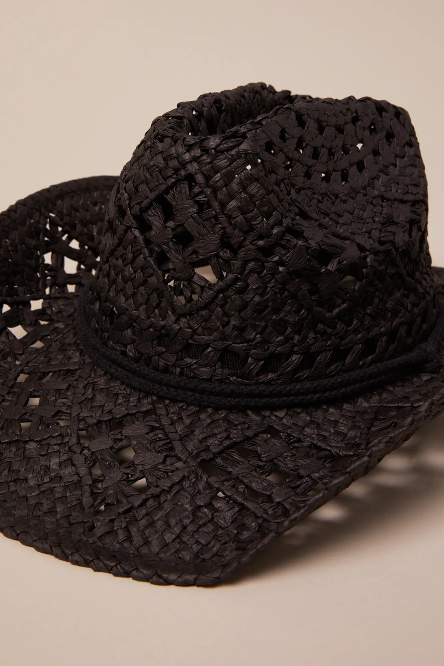 RAFFIA COWBOY STRAP HAT — BLACK — image 3