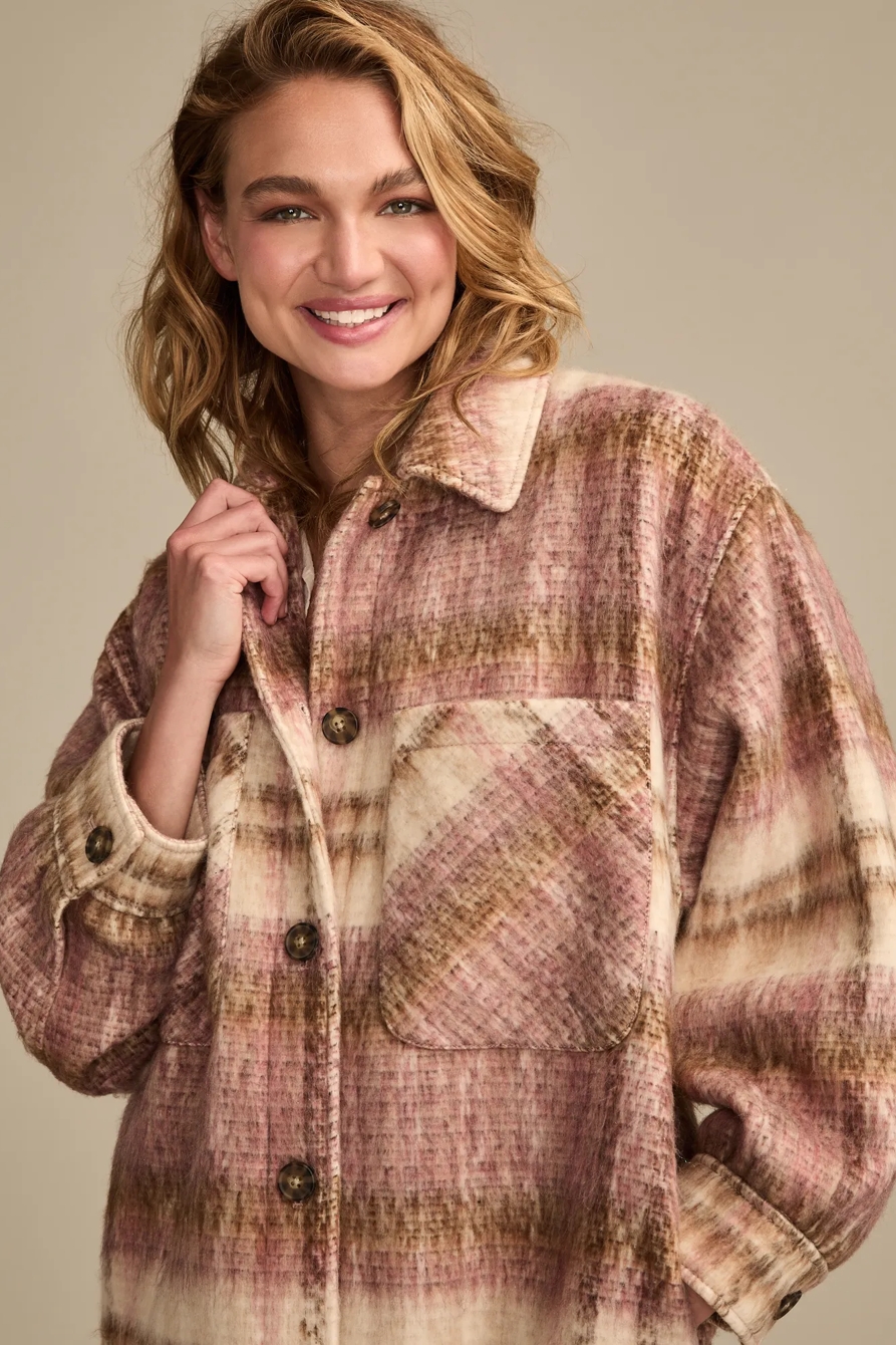 OVERSIZED PLAID SHIRT JACKET — PINK PLAID — image 2