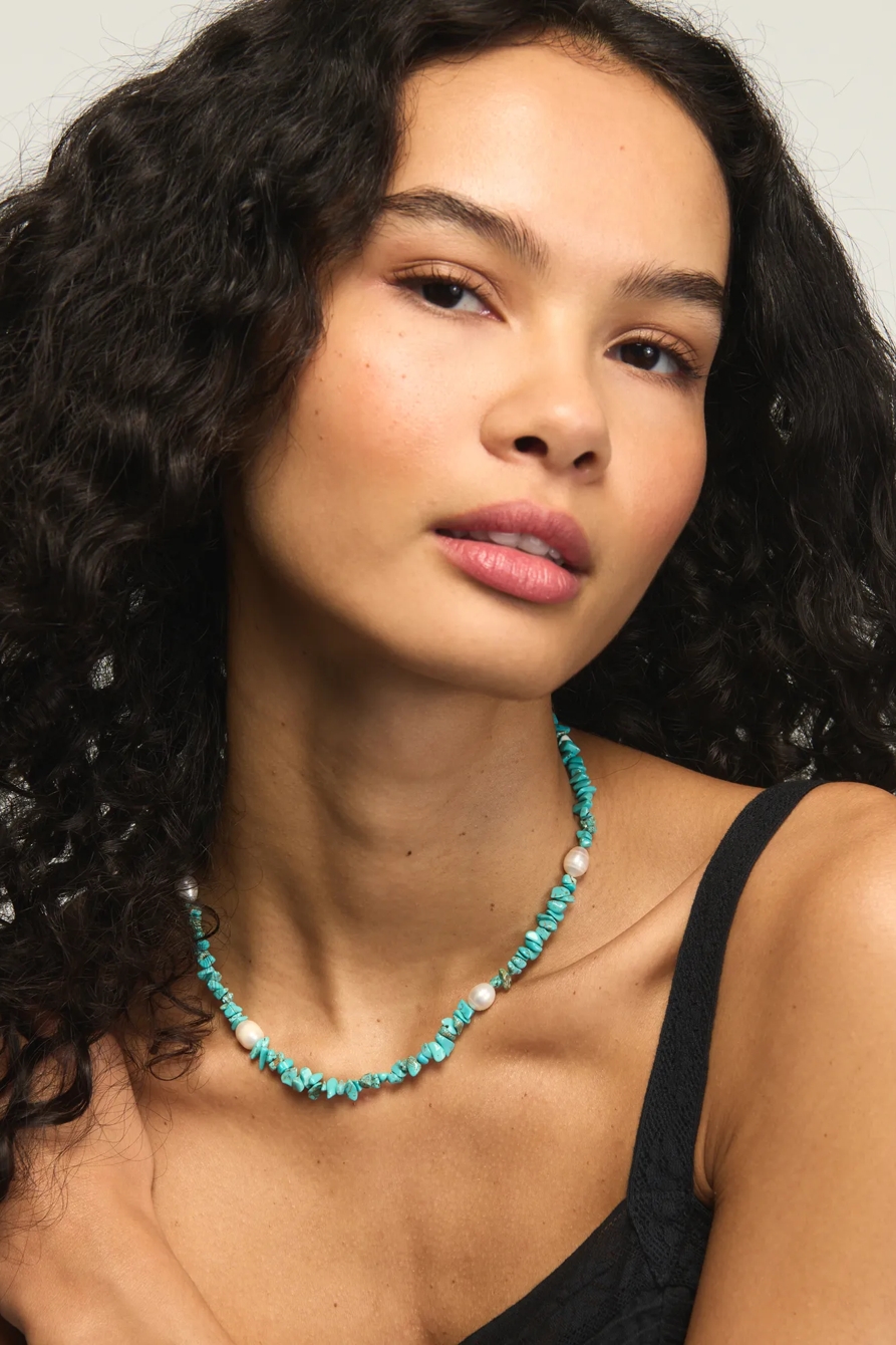 Turquoise Beaded Necklace — SILVER — image 1