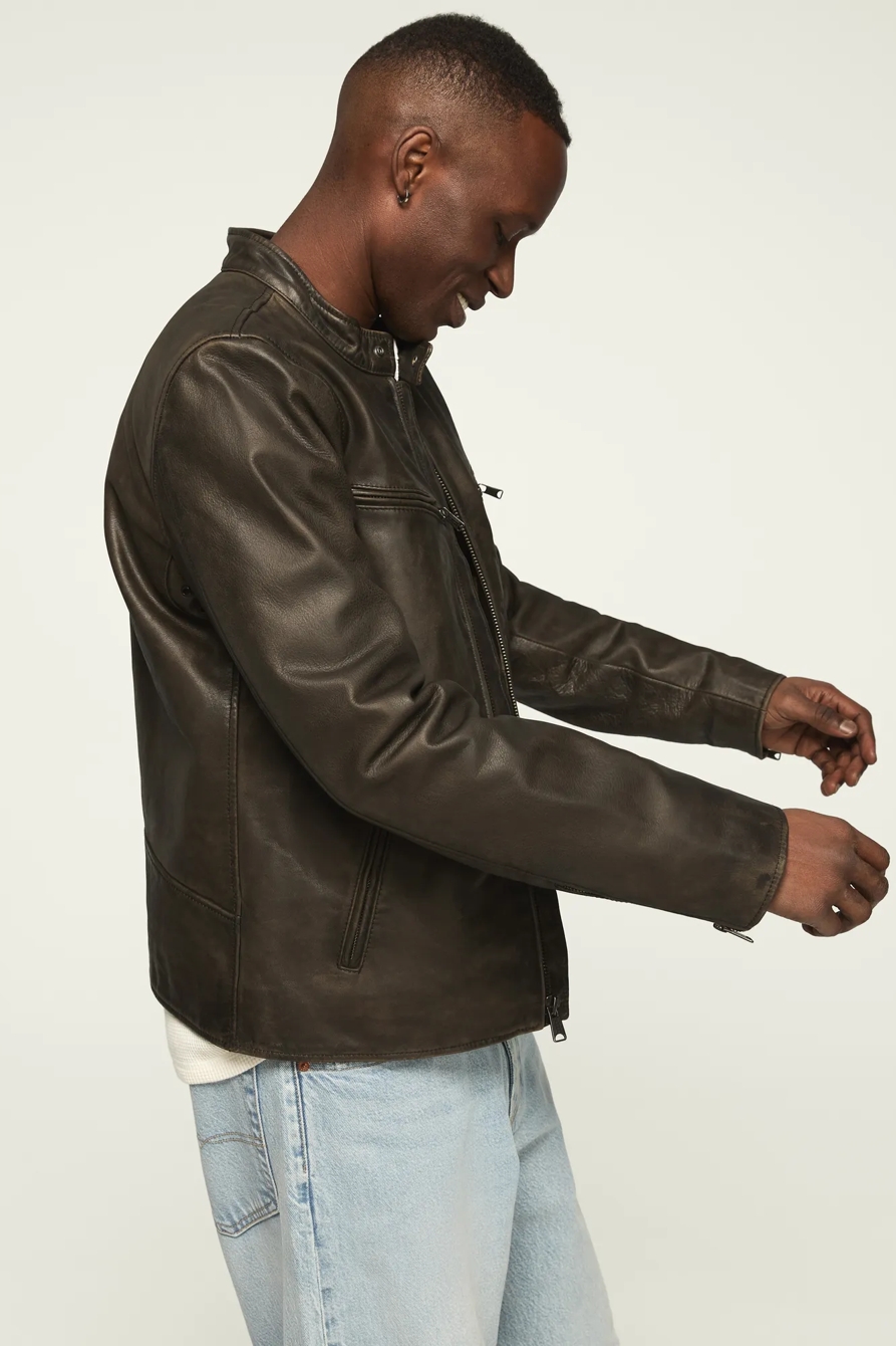 WASHED LEATHER BONNEVILLE JACKET — WASHED BLACK — image 4