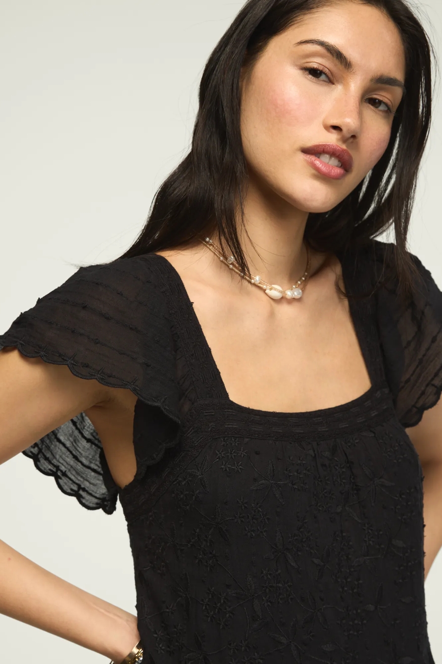 EMBROIDERED TIERED MAXI DRESS — #001 BLACK — image 2