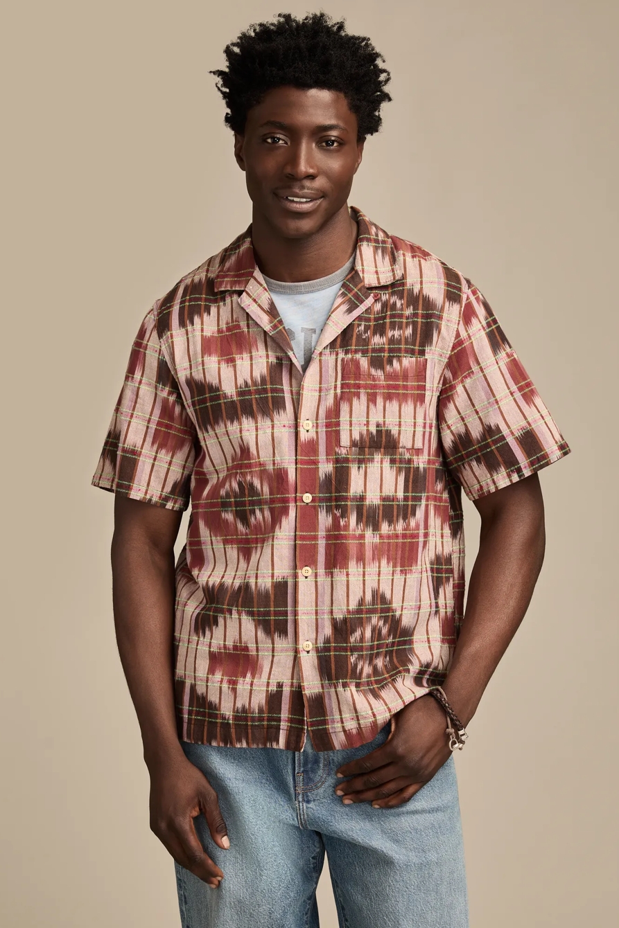IKAT CAMP COLLAR SHORT SLEEVE SHIRT — BROWN MULTI — image 1