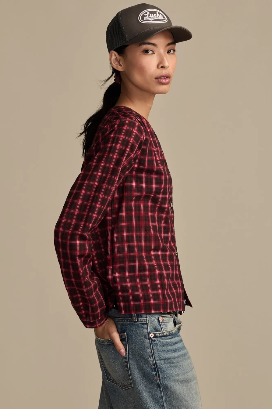 LONG SLEEVE CHECK BLOUSE — RED CHECK — image 4