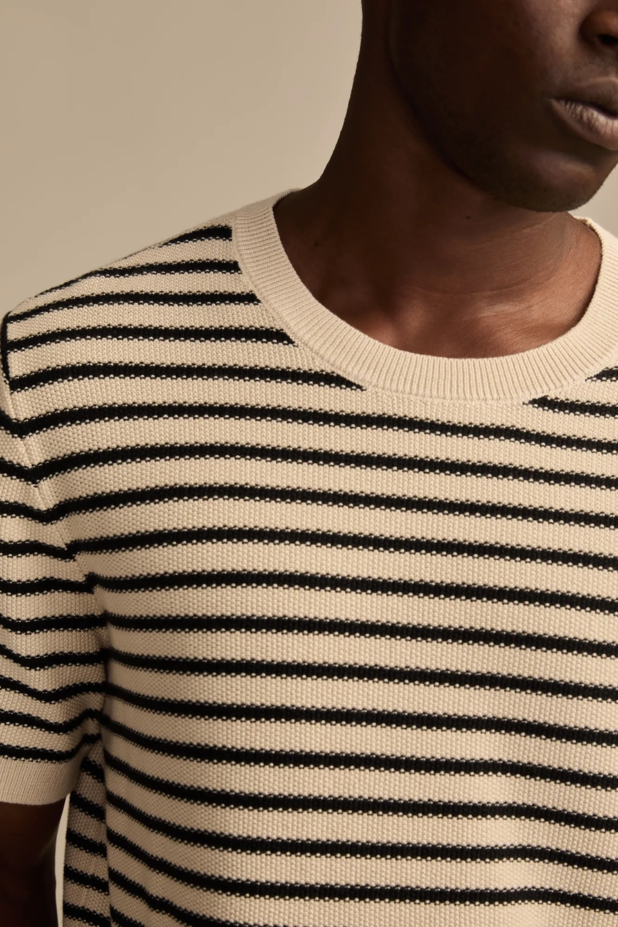 SHORT SLEEVE STRIPE TEXTURED SWEATER CREW — Turtledove — image 5