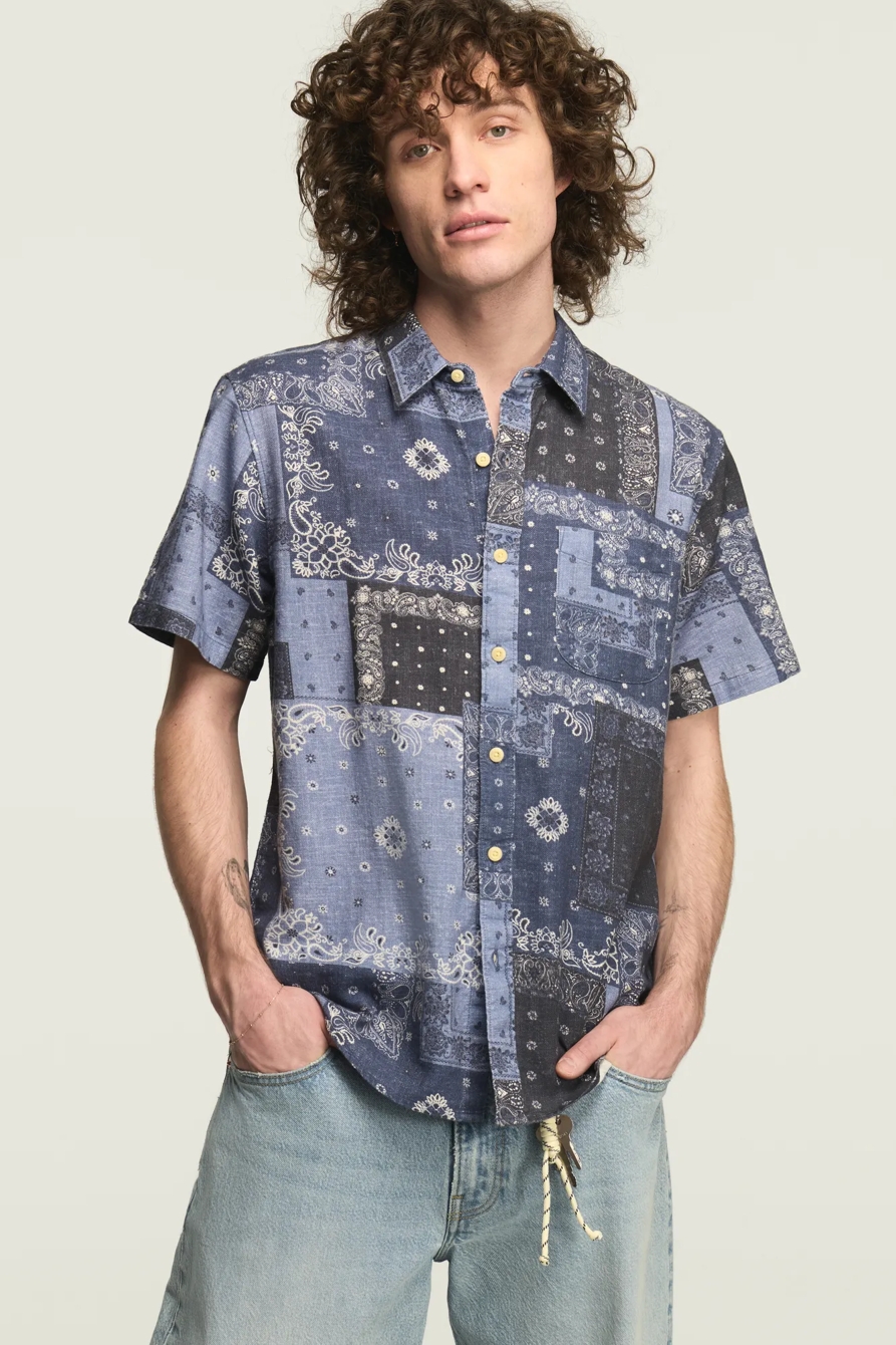 SHORT SLEEVE BANDANA PRINT SAN GABRIEL SHIRT — BLUE MULTI — image 1