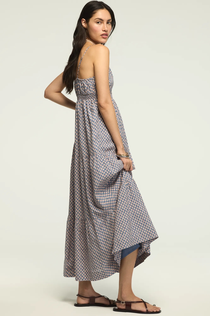 PRINTED RUCHED WAIST MAXI — BLUE IKAT — image 4