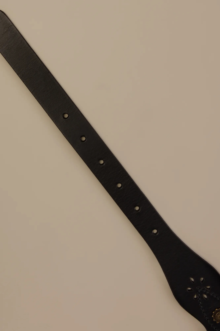 SCALLOPED LEATHER BELT — BLACK — image 2