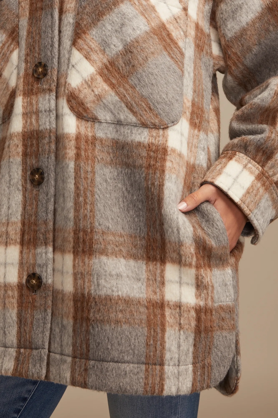 OVERSIZED PLAID SHIRT JACKET — Grey Plaid — image 5