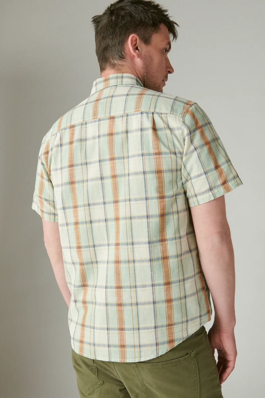 PLAID SHORT SLEEVE UTILITY SHIRT — GREEN STRIPE — image 3