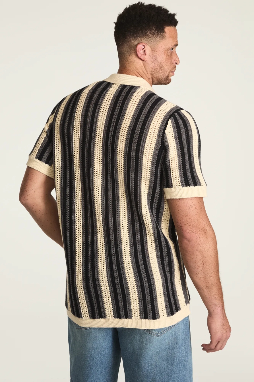 BIG AND TALL STRIPE BUTTON THROUGH SWEATER — WHITECAP GRAY — image 3