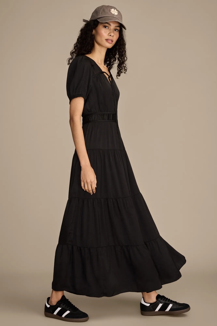 CRINKLE SATIN MIDI DRESS — #001 BLACK — image 3