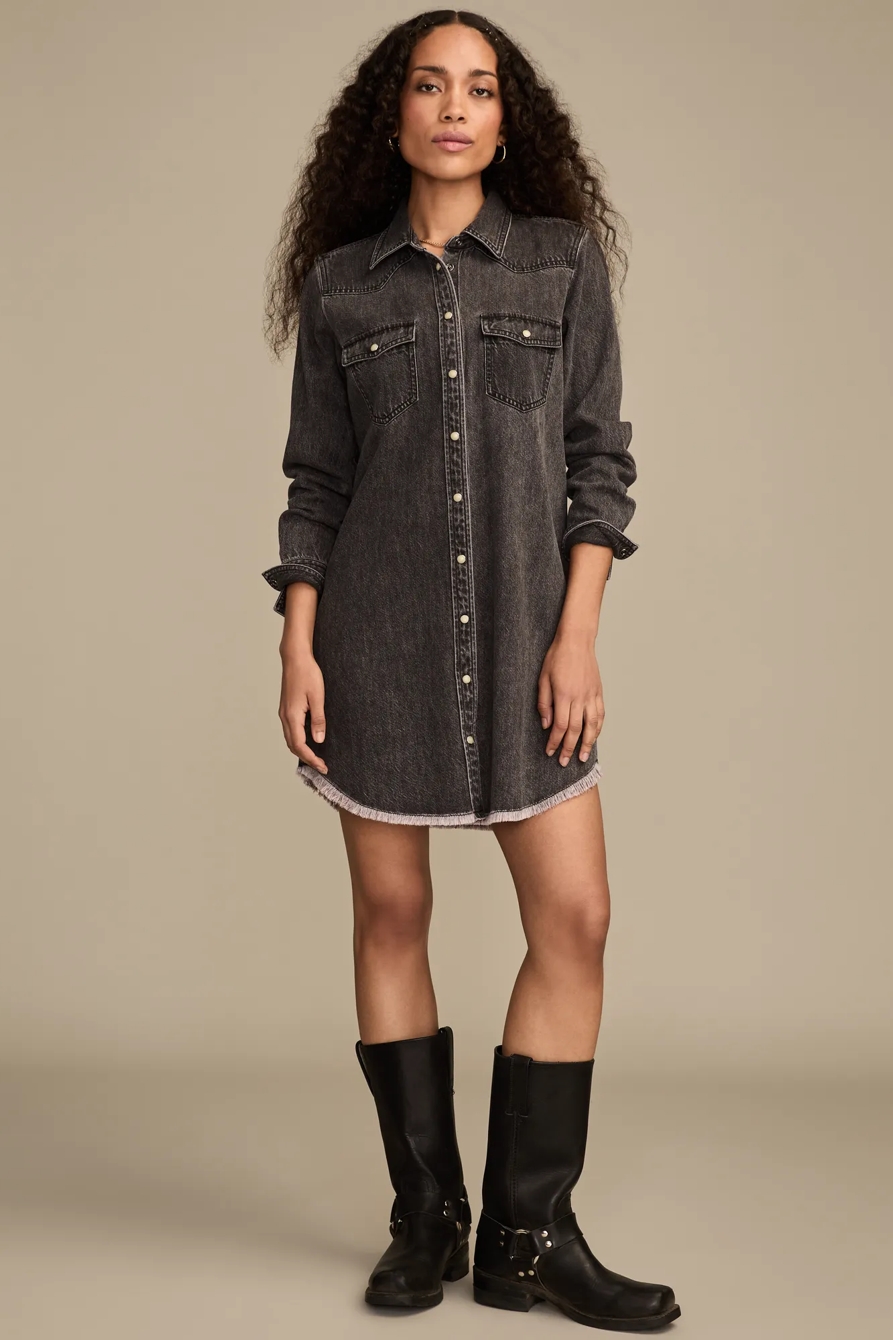 DENIM SHIRT DRESS — GRAY DAYS WASH — image 1
