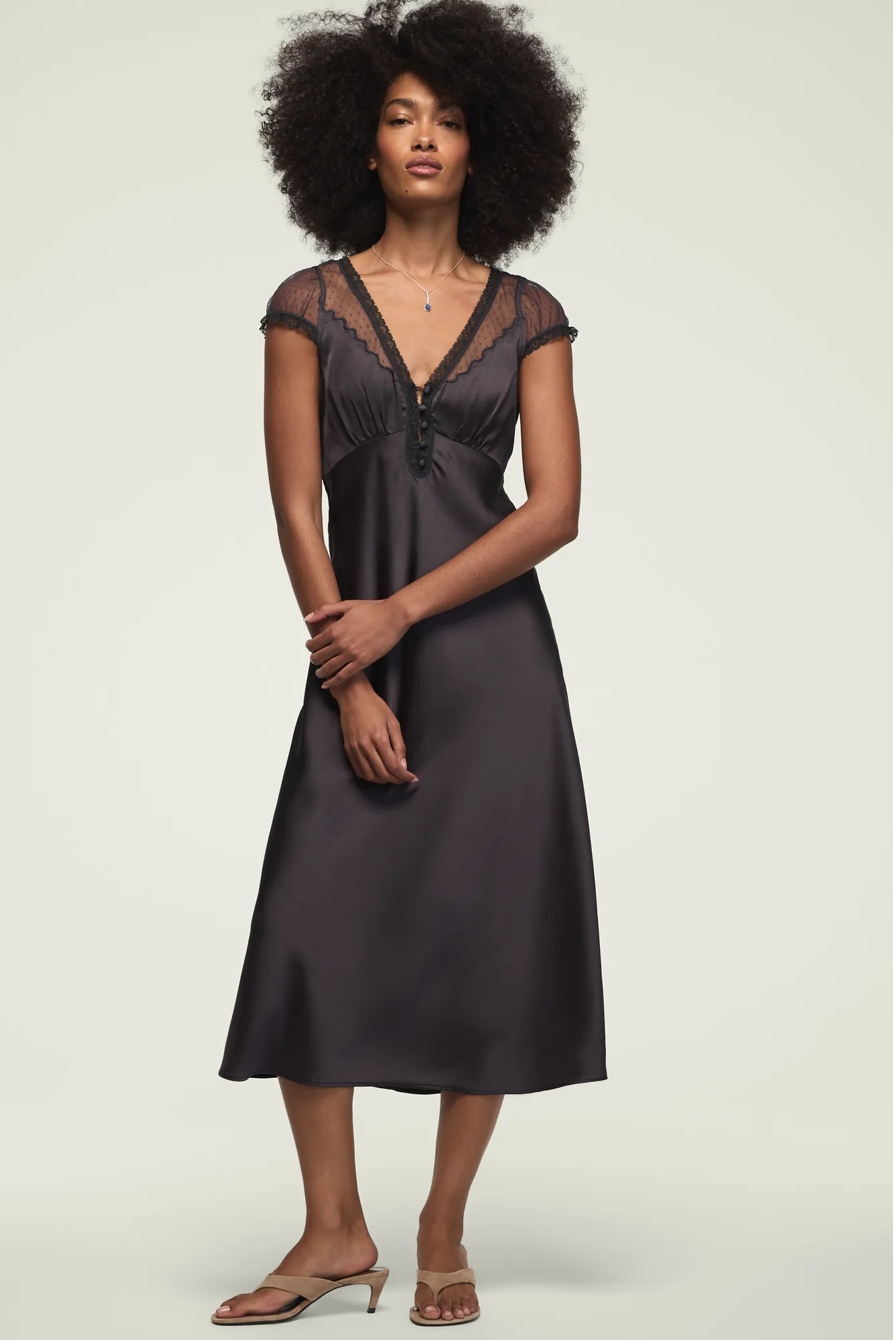 SHORT SLEEVE SIMONE LACE MAXI DRESS — INDIA INK — image 1