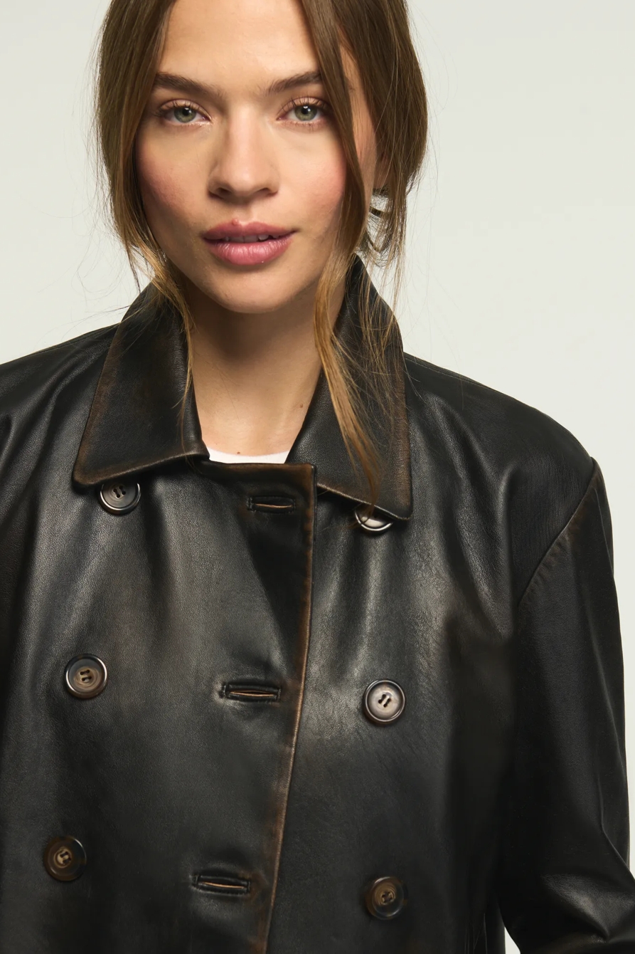 Double Breasted Leather Jacket — RUSTIC BLACK — image 6