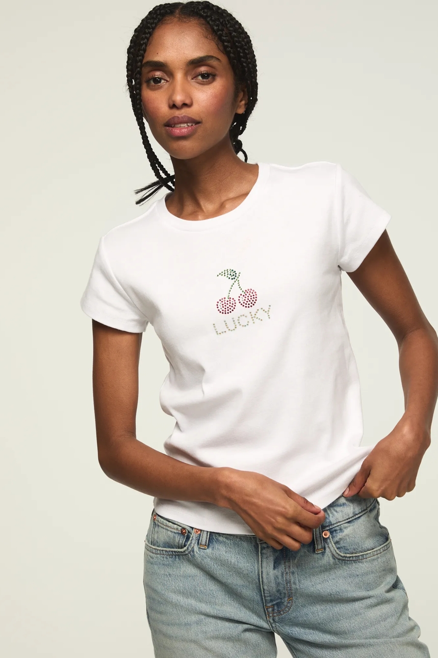LUCKY CHERRIES BABY TEE — BRIGHT WHITE — image 2
