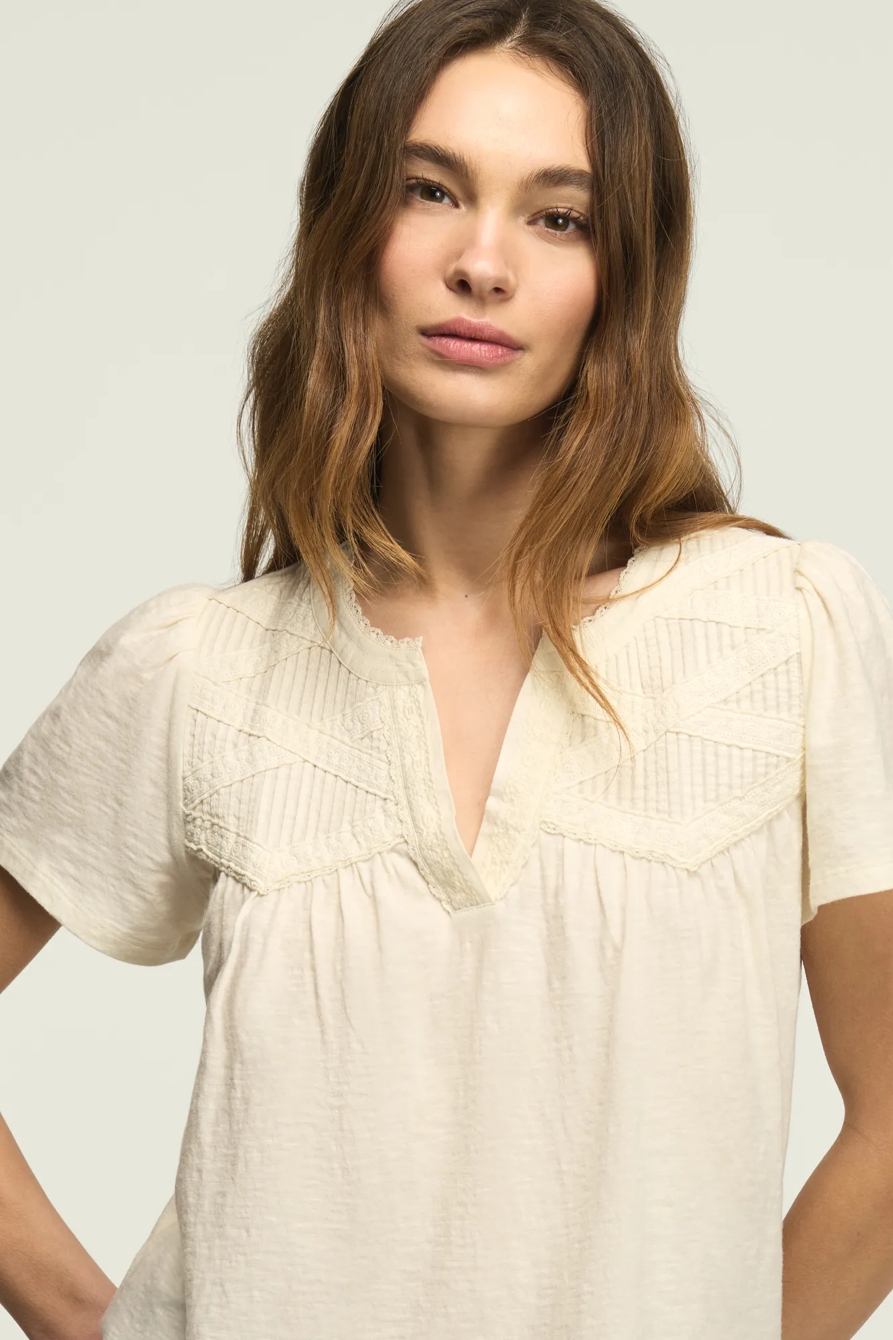 LACE PINTUCK NOTCH TOP — WHISPER WHITE — image 5