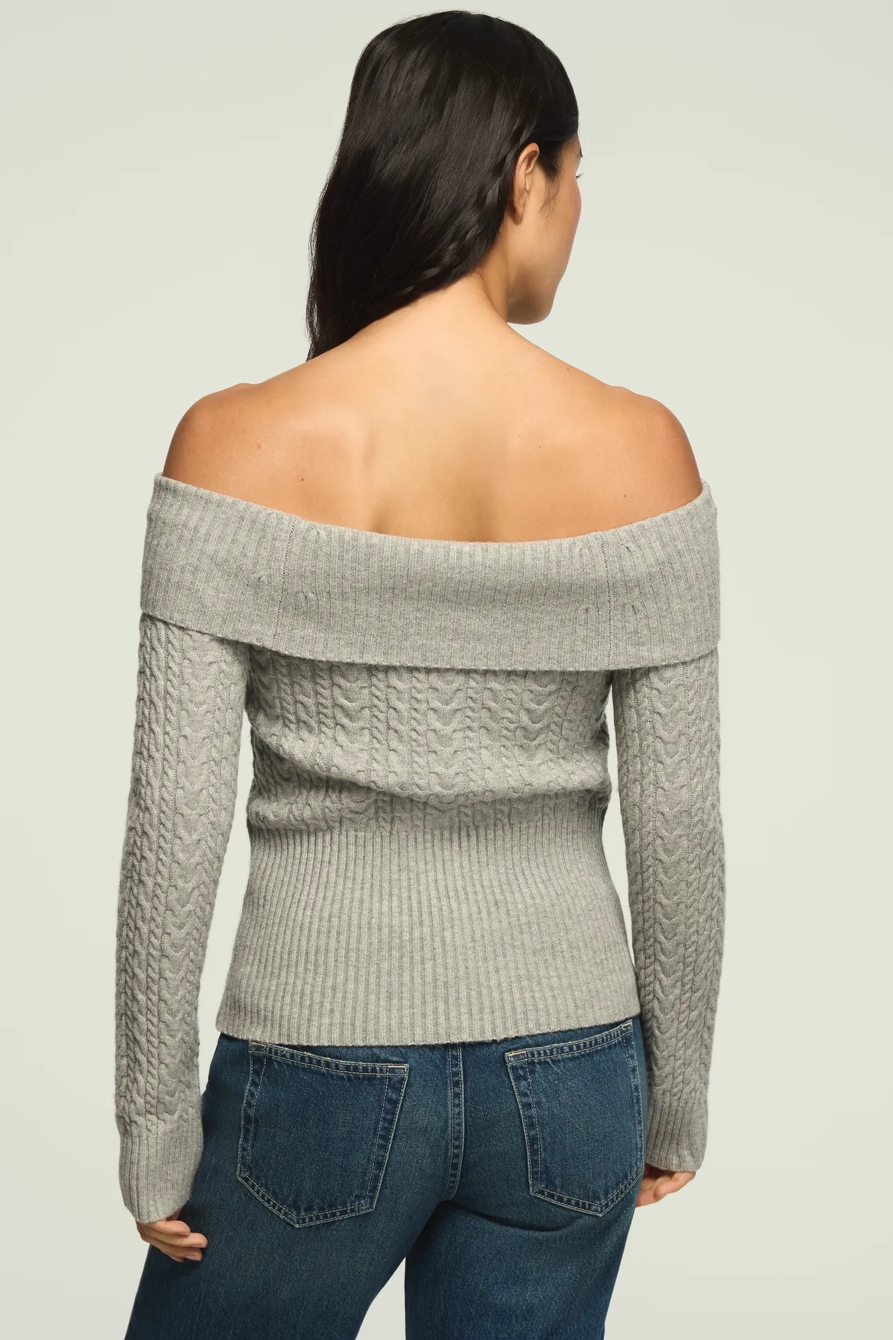 FOLD OVER RIB SWEATER — LIGHT HEATHER GRAY — image 3
