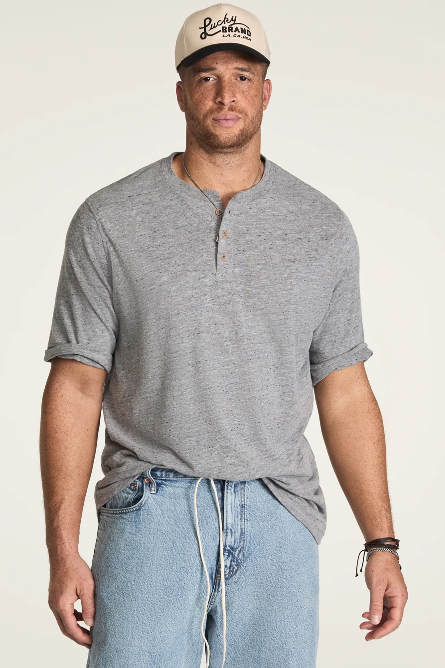 BIG AND TALL LINEN SHORT SLEEVE HENLEY TEE — BLACKENED PEARL — image 1