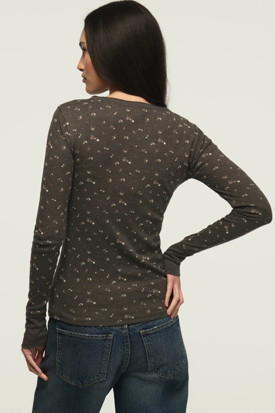 Long Sleeve Ribbed Henley — Black Floral — image 3