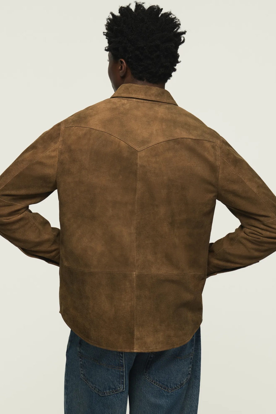 SUEDE WESTERN SHIRT JACKET — TAN — image 3