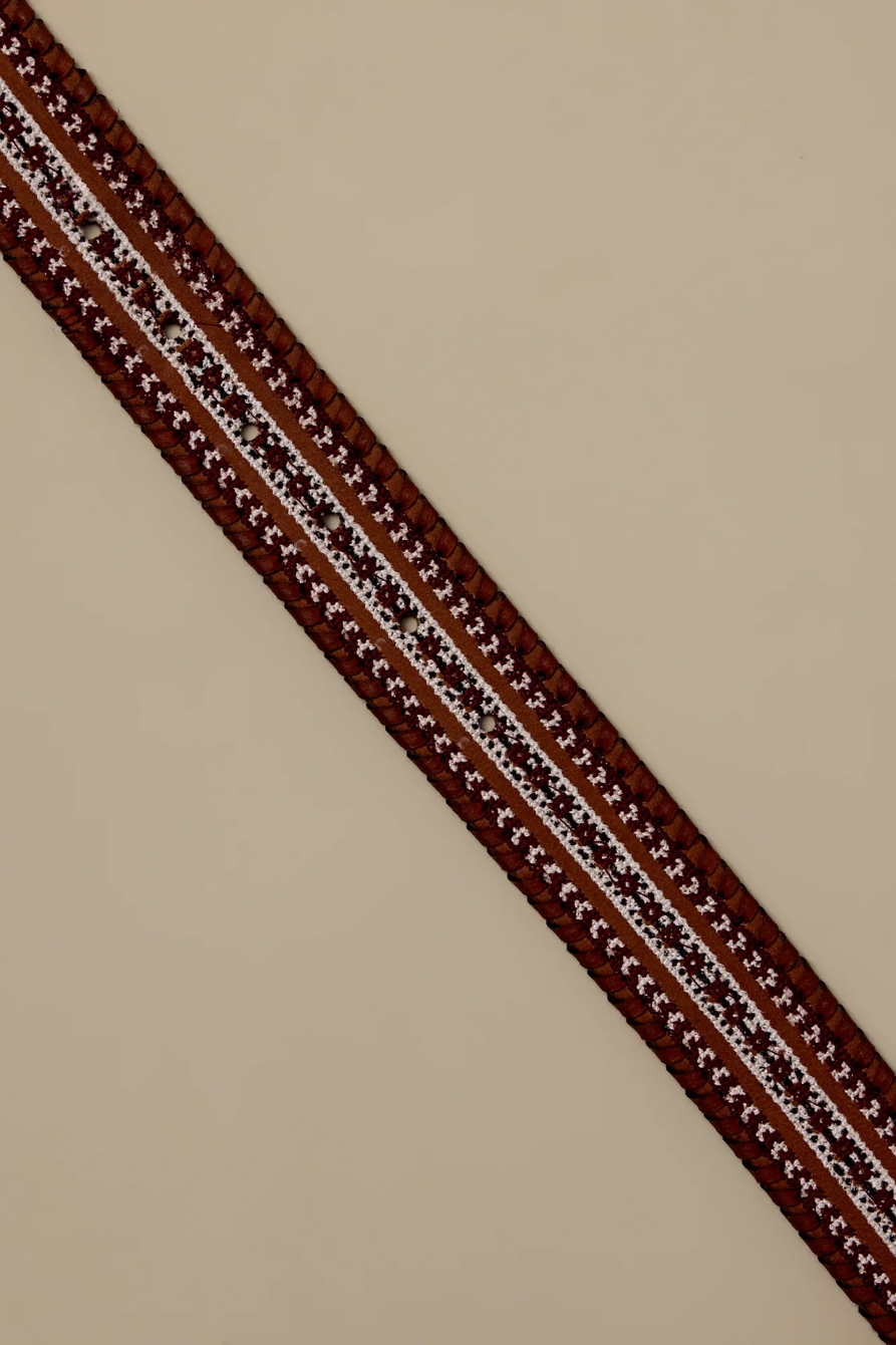 LEATHER LACED AND EMBROIDERED BELT — BROWN — image 2