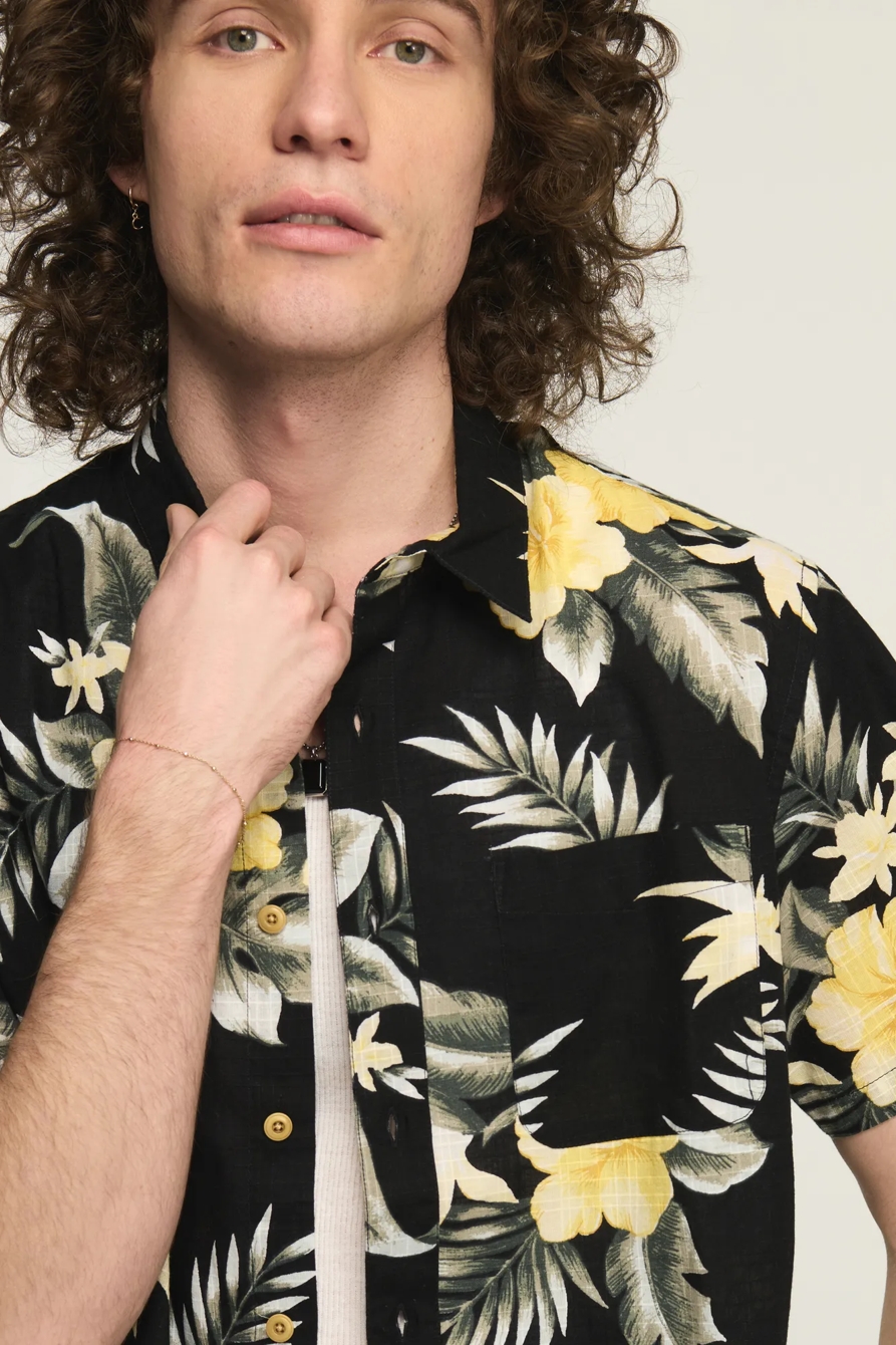 SHORT SLEEVE PRINTED SAN GABRIEL SHIRT — BLACK FLORAL — image 1