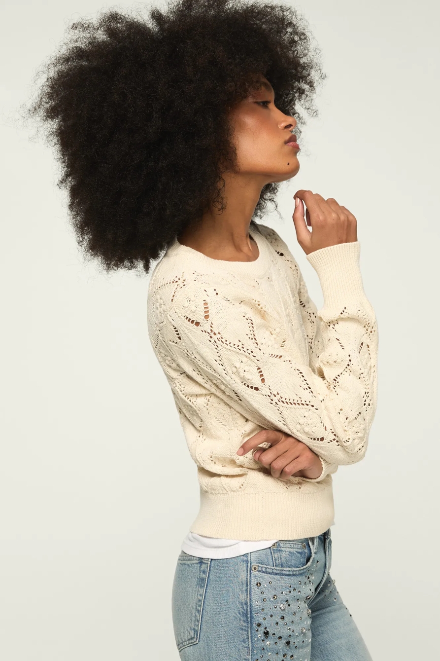 LACE CREW NECK SWEATER — TOFU — image 4