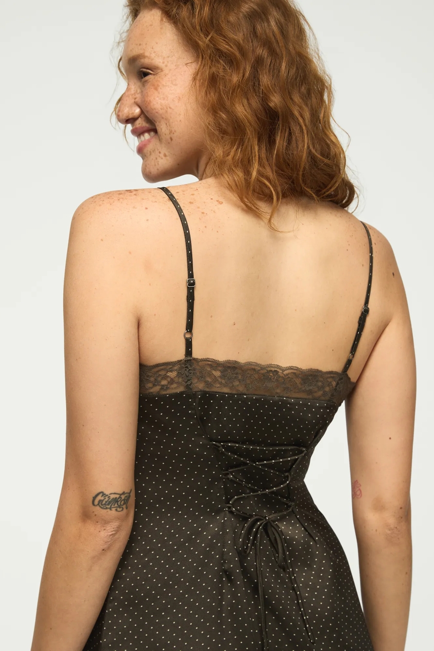 LACE SIMONE SLIP MIDI DRESS — OLIVE MULTI — image 3