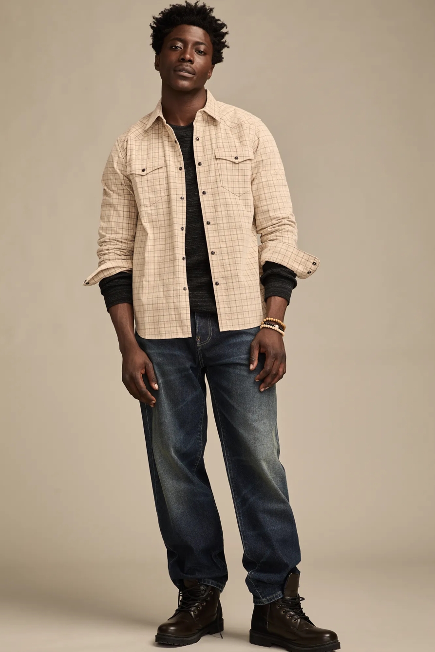 LONG SLEEVE PLAID CORDUROY WESTERN SHIRT — NATURAL MULTI — image 2