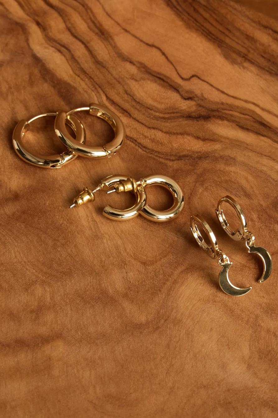 MOON HOOP EARRING SET — GOLD — image 1