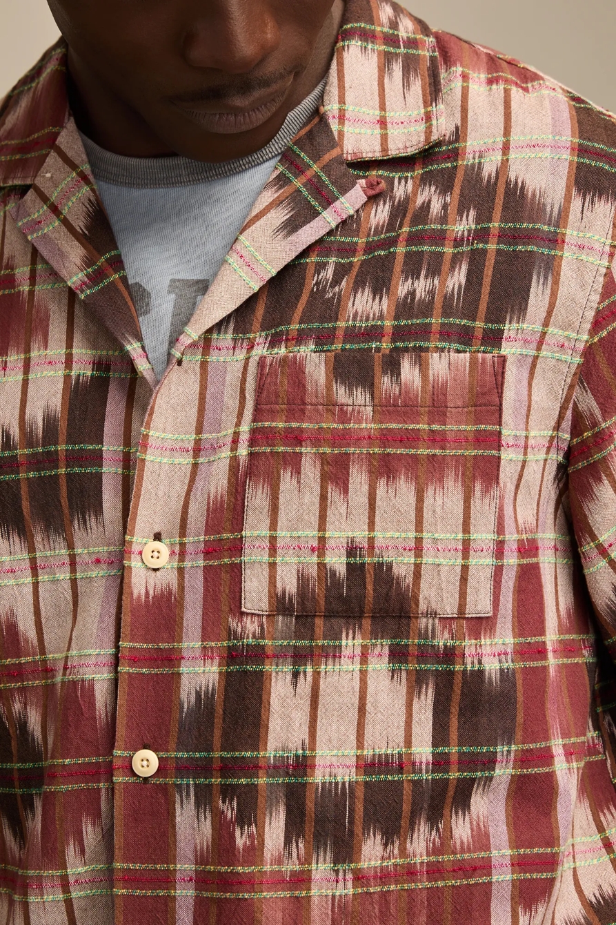 IKAT CAMP COLLAR SHORT SLEEVE SHIRT — BROWN MULTI — image 5