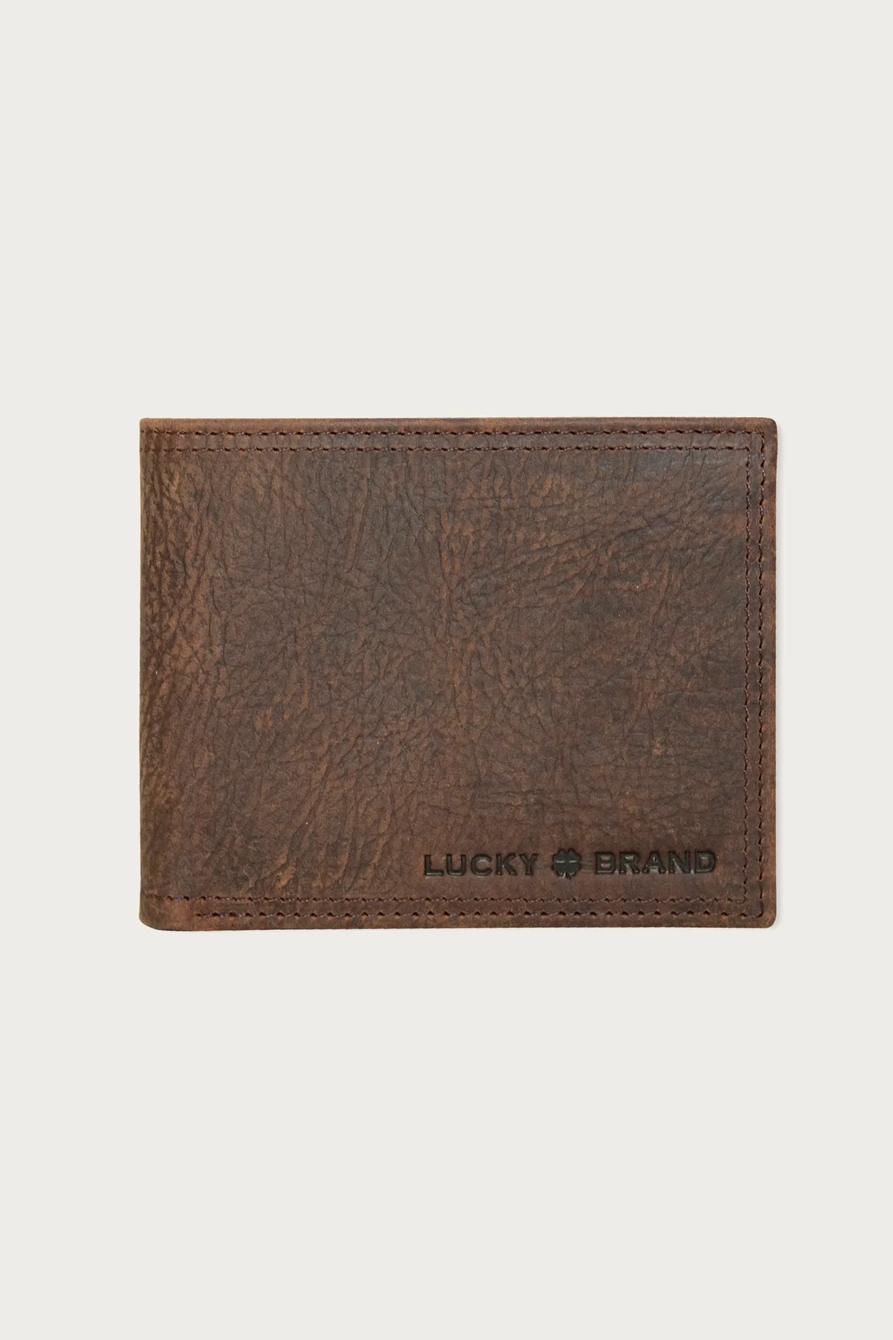 Double Stitched Leather Bifold Wallet — DARK BROWN — image 1