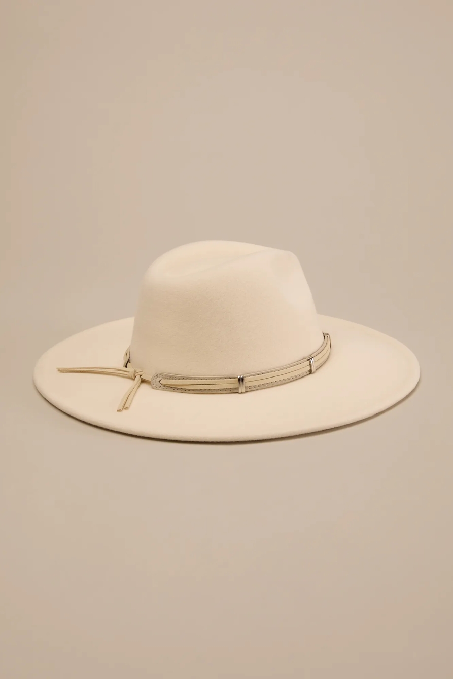 Wide Brim Ranger Hat with Leather Band — CREAM — image 2