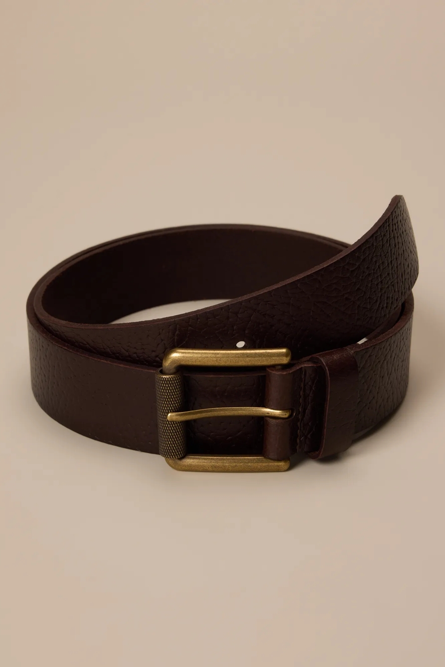 TEXTURED LEATHER BELT — DARK BROWN — image 1