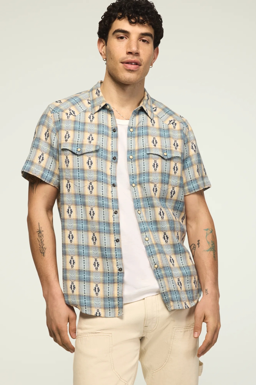 SHORT SLEEVE MESA WESTERN JACQUARD SHIRT — BLUE PLAID — image 2
