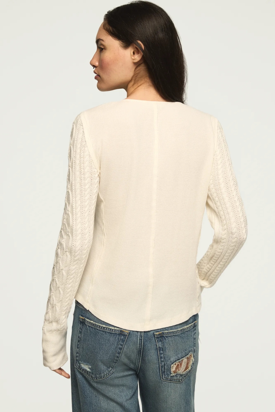 Pintuck Sweater Mix Henley — GARDENIA — image 3