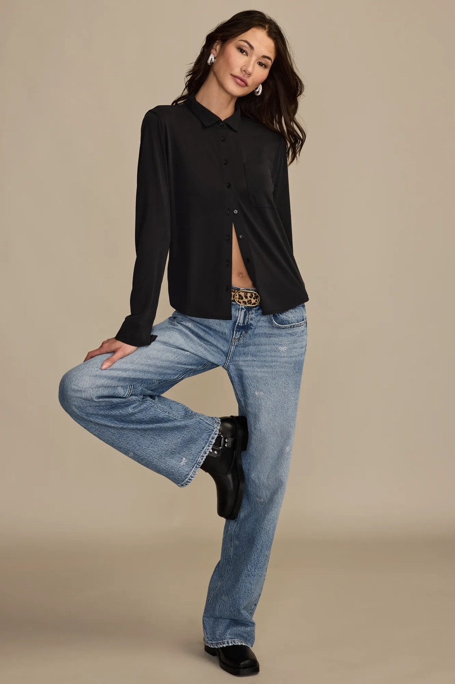 SANDWASH LONG SLEEVE BUTTON FRONT — JET BLACK — image 2