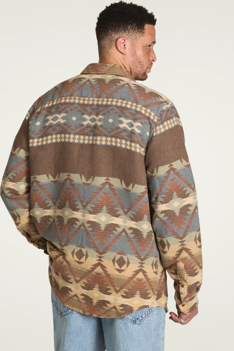 BIG AND TALL JACQUARD FLANNEL SHIRT — BROWN MULTI — image 3