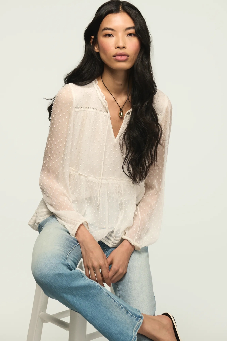 CLIP DOT LONG SLEEVE LACE TOP — CREAM — image 5