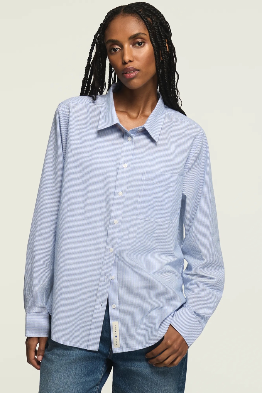 THE BOYFRIEND BUTTON-DOWN SHIRT — BLUE STRIPE — image 1