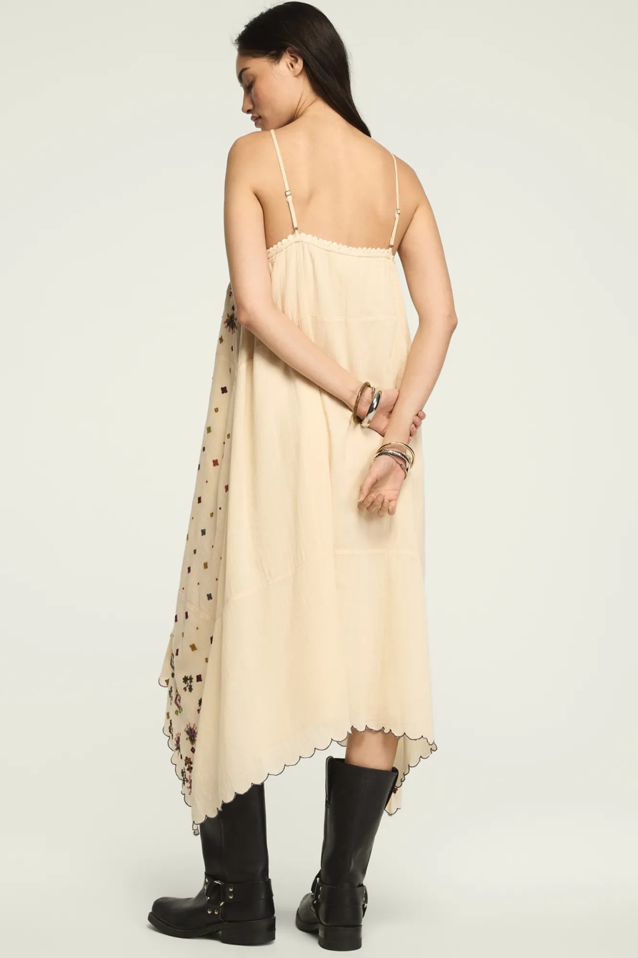 CONTRAST EMBROIDERED MIX MIDI — GARDENIA — image 3