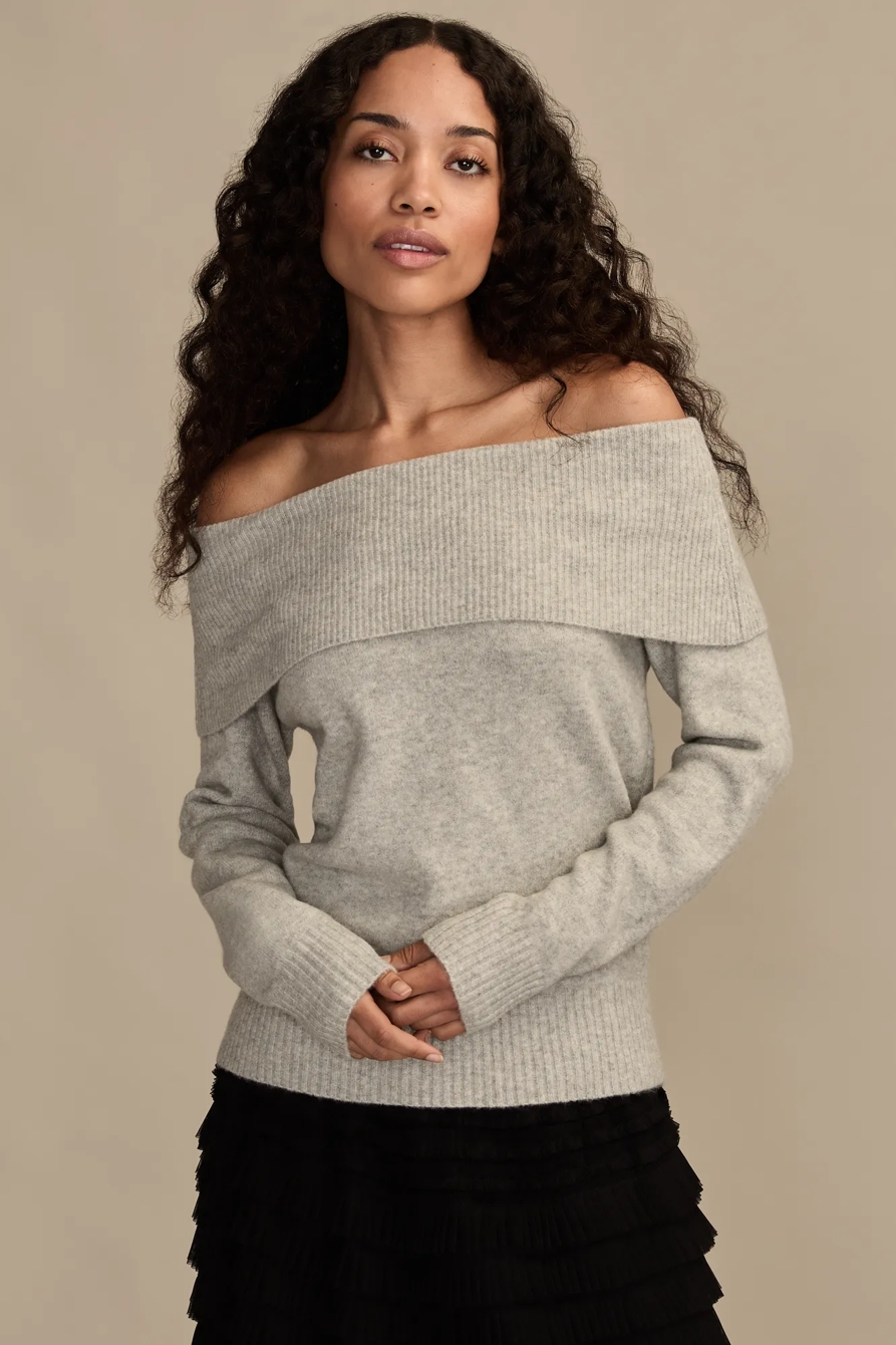 CLOUD SOFT OFF THE SHOULDER SWEATER — LIGHT HEATHER GREY — image 2
