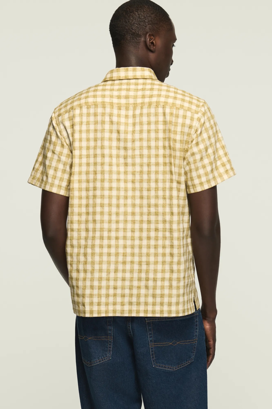 SHORT SLEEVE GINGHAM PLAID SHIRT — SLATE GREEN — image 3