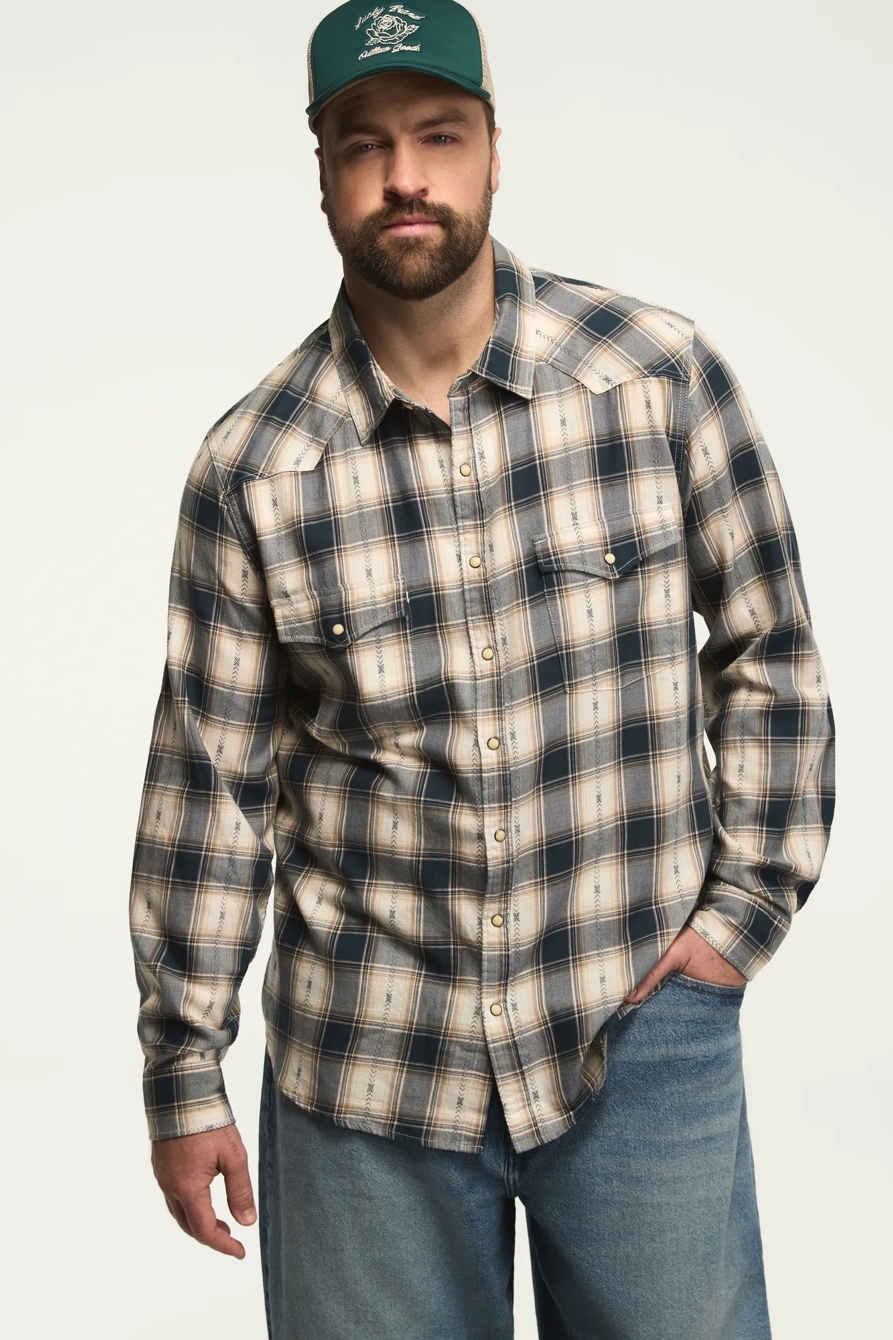 BIG AND TALL LONG SLEEVE DOBBY WESTERN — NAVY MULTI — image 1