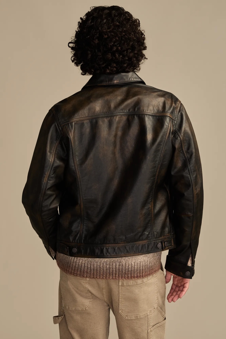 DISTRESSED LEATHER TRUCKER — WASHED BLACK — image 3