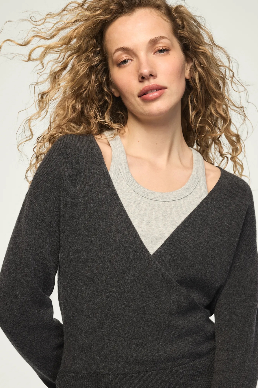 CLOUD SOFT SURPLICE SWEATER — CHARCOAL GRAY — image 2